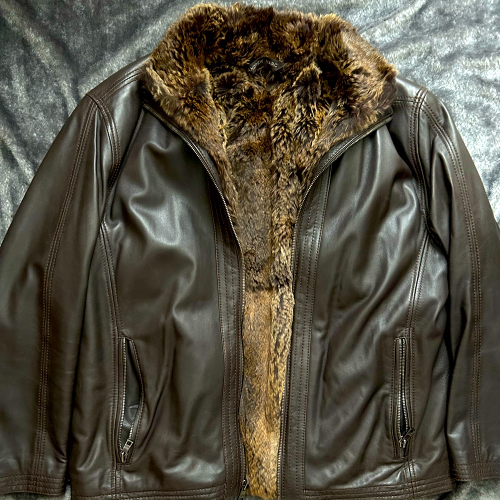 Andrew Marc Brown Leather with removable Rabbit fur vest XL